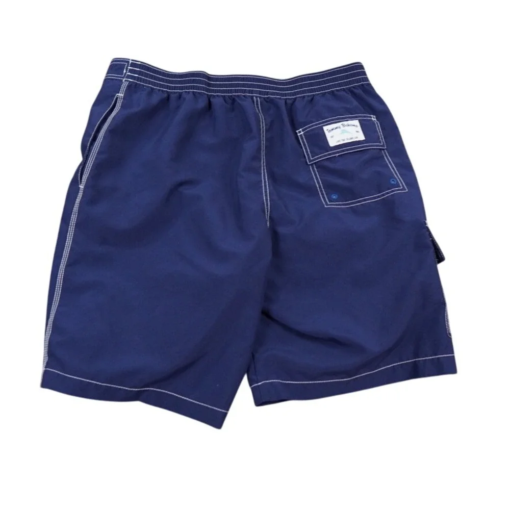 Tommy Bahama Board Shorts Mens L Navy Blue Regular Logo Cargo‎ Pocket Beach Swim